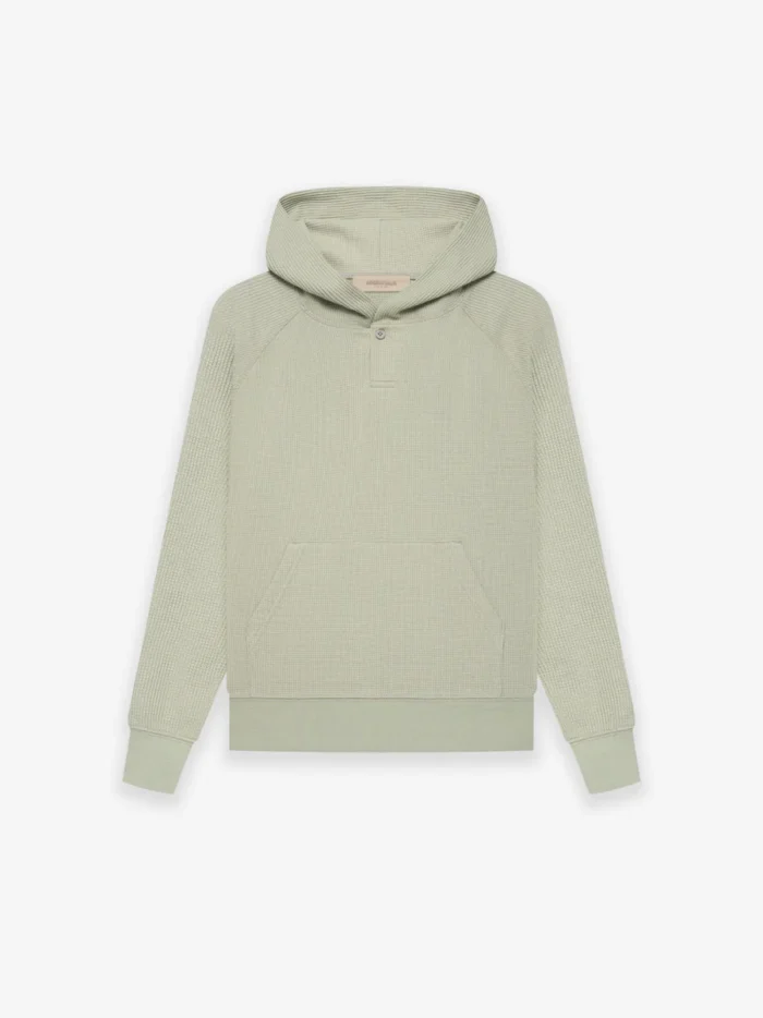 Essentials Kids Spring Waffle Henley Hoodie Seafoam